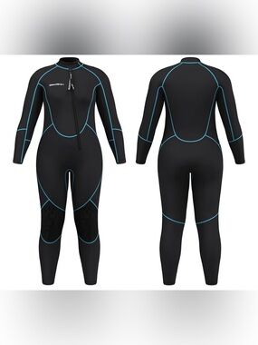 SeaSkin Womens Wetsuit Black Full Body Zip Up Long Sleeve Diving Neoprene 2XL